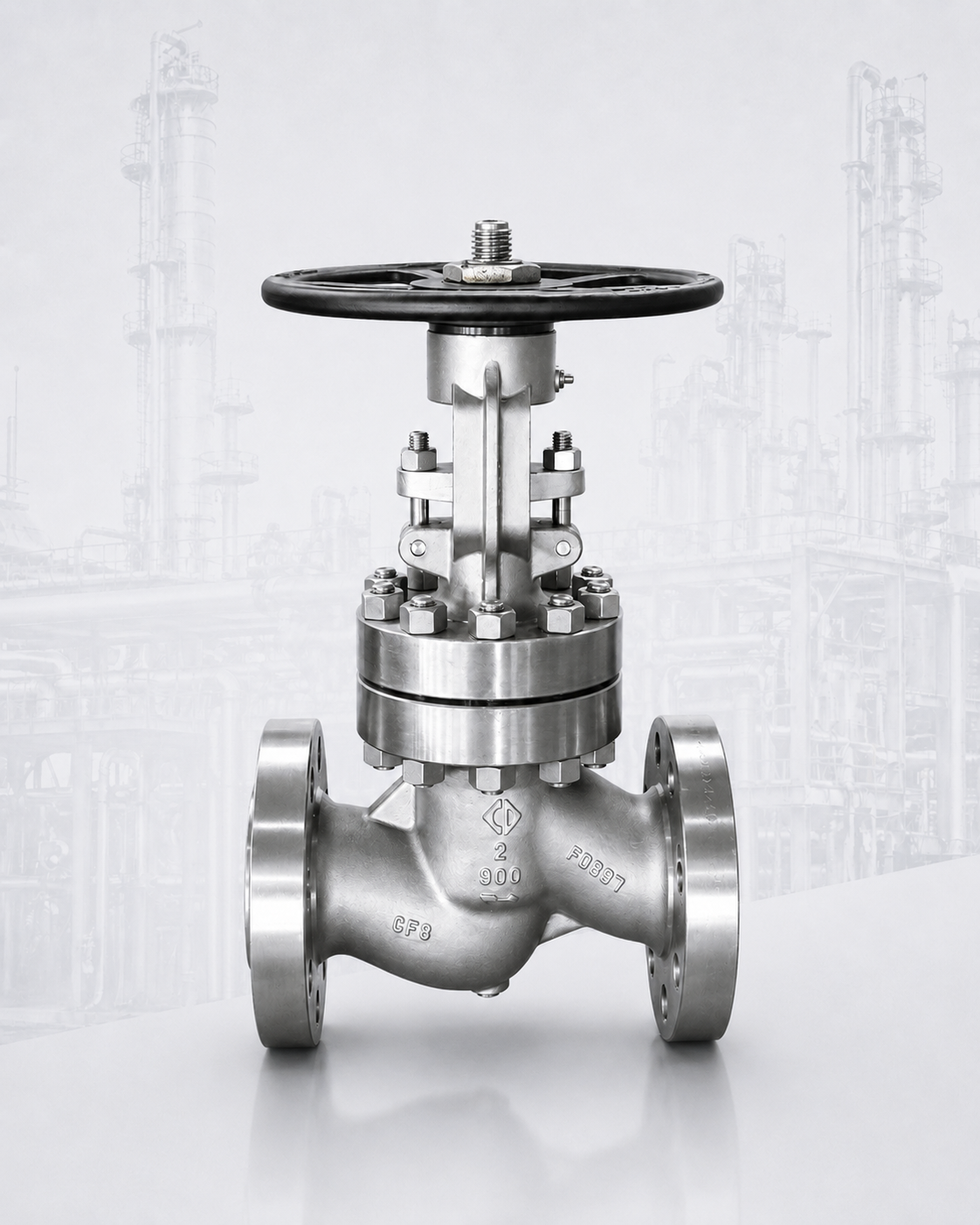 Globe valve with handwheel for industrial piping systems